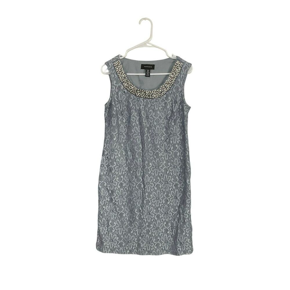 NWT R & M Richards Lace Shift Dress Size 10 Medium Gray Pearls Beaded